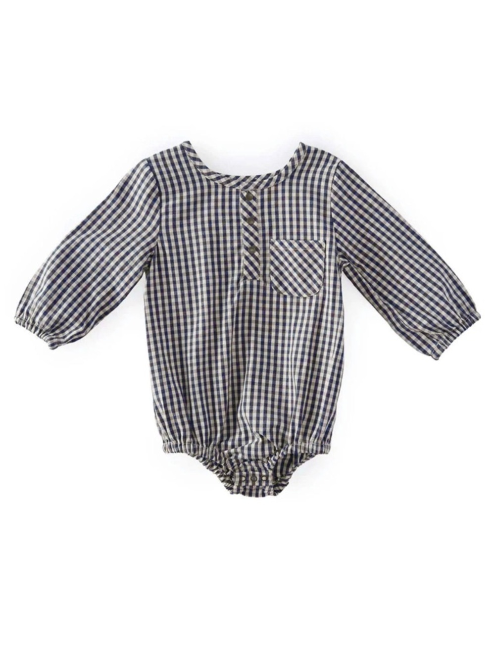 Pehr Gingham Check Long Sleeve Organic Cotton Bodysuit, Indigo, Size 6-12 month